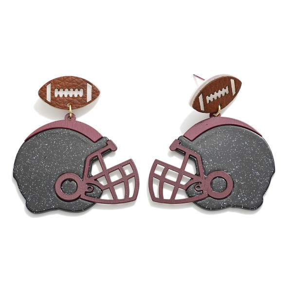 Wholesale glitter Acetate Football Helmet Post Drop Earrings Leather Football Po