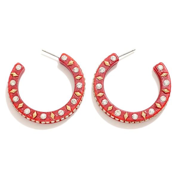 Wholesale glitter Acetate Game Day Hoop Earrings Rhinestone Studs D