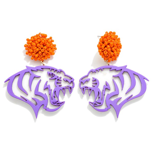 Metal Tiger Post Drop Earrings With Seed Bead Post 

- Approximately 2.5" L