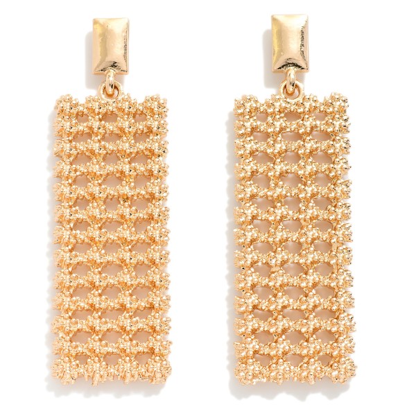 Wholesale textured Metal Rectangle Post Drop Earrings L Hypoallergenic Brass Bas