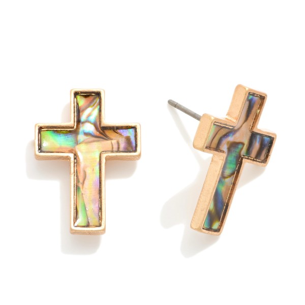 Pearlescent Cross Stud Earrings 

- Approximately .75" L
- Hypoallergenic Brass Base 