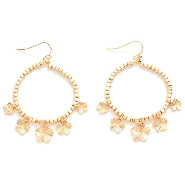 Wholesale metal Beaded Hoop Drop Earrings Flower Charms Hypoallergenic Brass Hoo