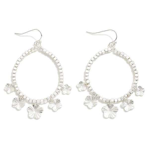 Wholesale metal Beaded Hoop Drop Earrings Flower Charms Hypoallergenic Brass Hoo