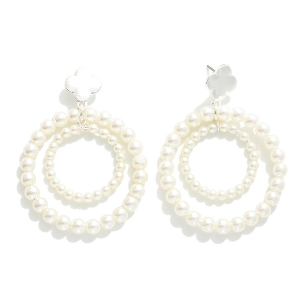 Wholesale nesting Pearl Hoop Post Drop Earrings Metal Clover Post L Hypoallergen