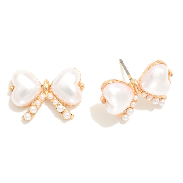 Wholesale pearl Studded Bow Earrings Heart Pearls Hypoallergenic Titanium Posts