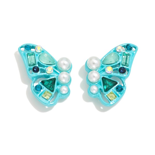 Wholesale rhinestone Pearl Studded Butterfly Earrings Brass Base Hypoallergenic