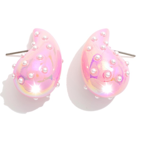 Wholesale puffy Pearlescent Teardrop Earrings Pearl Details L Hypoallergenic Bra