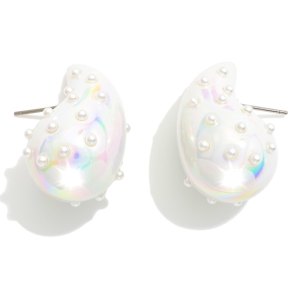 Wholesale puffy Pearlescent Teardrop Earrings Pearl Details L Hypoallergenic Bra