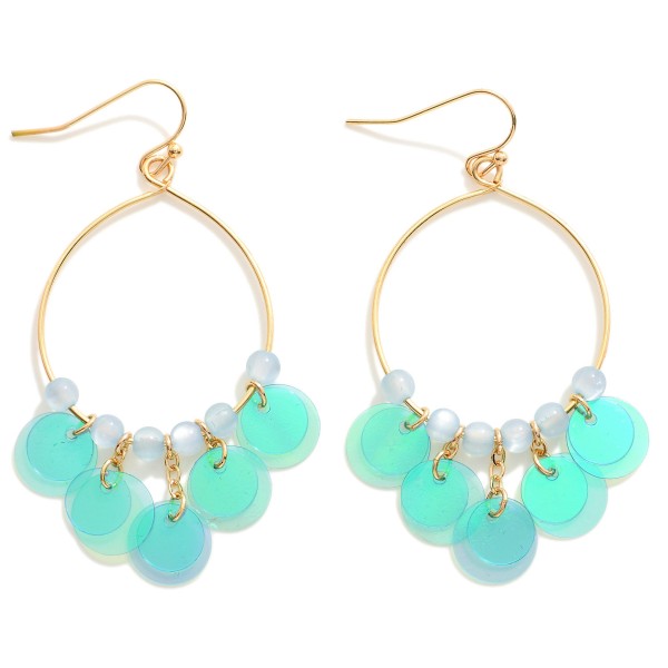Wholesale beaded Metal Wire Hoop Drop Earrings Sequin Tassel Details Hypoallerge