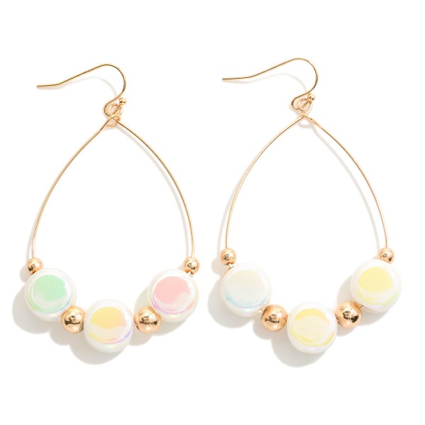 Wholesale metal Wire Teardrop Earrings Pearlescent Gold Beads Hypoallergenic Bra