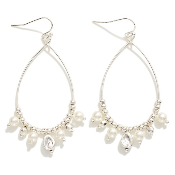 Wholesale metal Beaded Wire Loop Drop Earrings Pearl Dimpled Metal Charms Hypoal