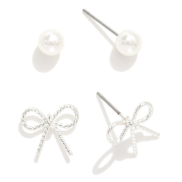 Wholesale earring Set Dainty Metal Bow Pearl Stud Earrings Hypoallergenic Titani