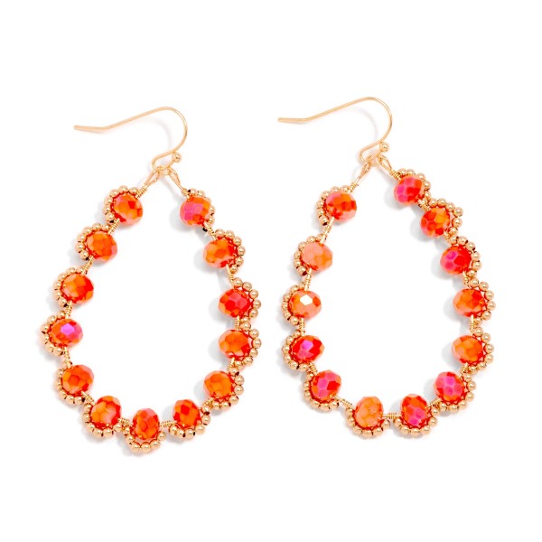 Wholesale faceted Beaded Teardrop Drop Earrings Gold Details L