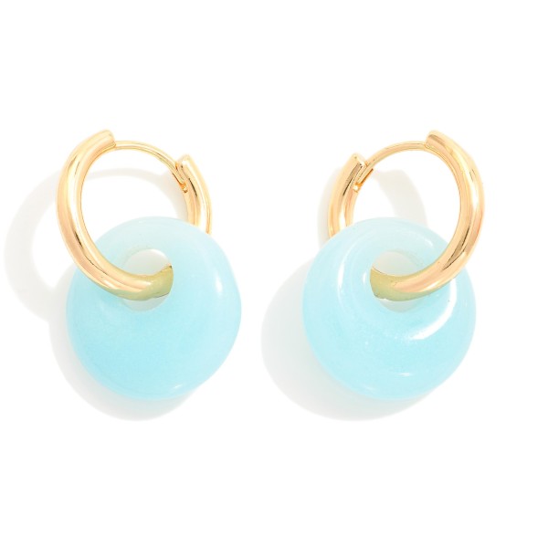 Wholesale huggie Hoop Earrings Glass Disc Charms L