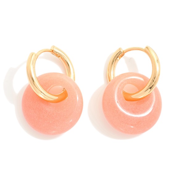 Wholesale huggie Hoop Earrings Glass Disc Charms L