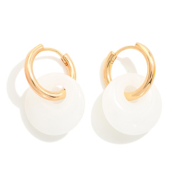 Wholesale huggie Hoop Earrings Glass Disc Charms L