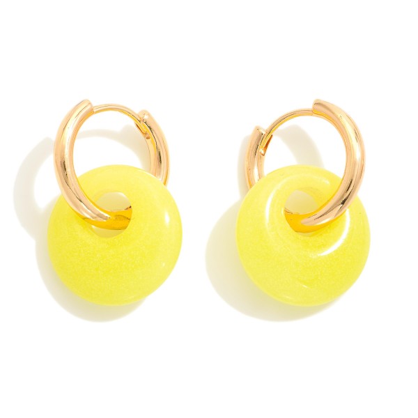 Wholesale huggie Hoop Earrings Glass Disc Charms L