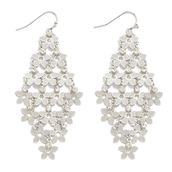 Wholesale metal Linked Flower Tassel Earrings Rhinestone Charm Details L