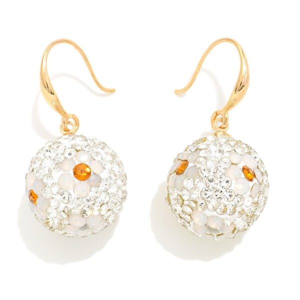 Wholesale rhinestone Flowers Studded Ball Drop Earrings L