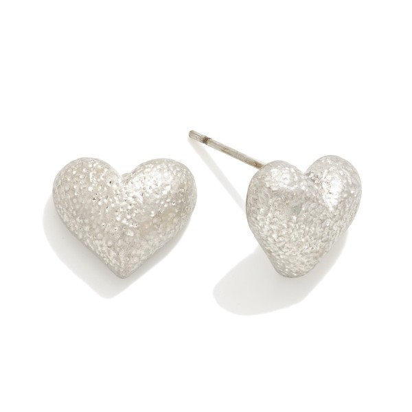 Wholesale dainty Textured Metal Heart Stud Earrings W