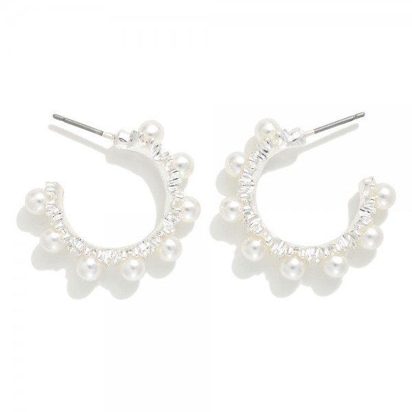 Wholesale pearl Studded Metal Hoop Earrings D