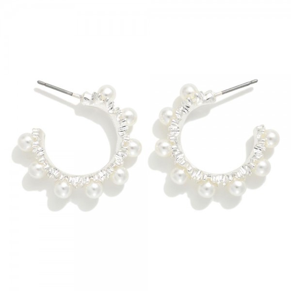 Wholesale pearl Studded Metal Hoop Earrings D