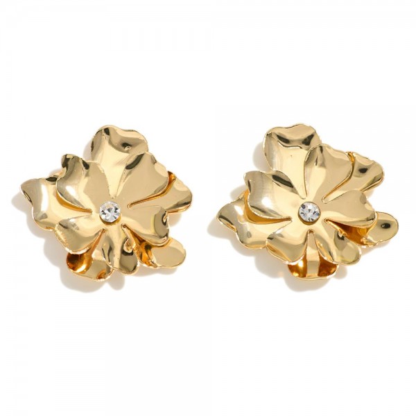 Metal Tone Flower Stud Earrings

- Approximately 1" L