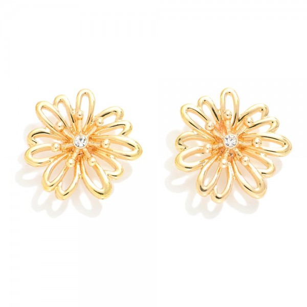 Hollow Metal Tone Flower Stud Earrings 

- Approximately .75" D