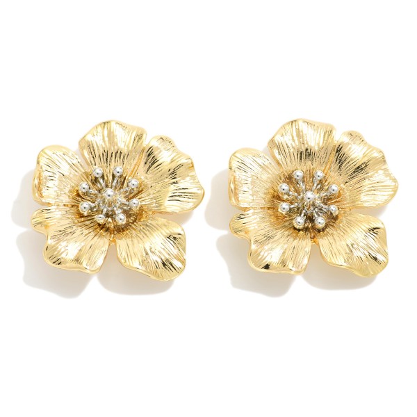 Metal Tone Flower Post Drop Earrings 

- Approximately .75" L