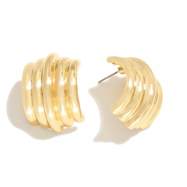 Wholesale ribbed Metal Half Hoop Earrings L