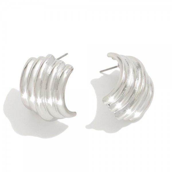 Ribbed Metal Half Hoop Earrings

- Approximately 1" L