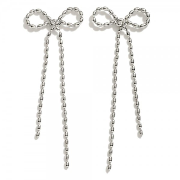 Long Metal Tone Ball Chain Bow Earrings 

- Approximately 4" L