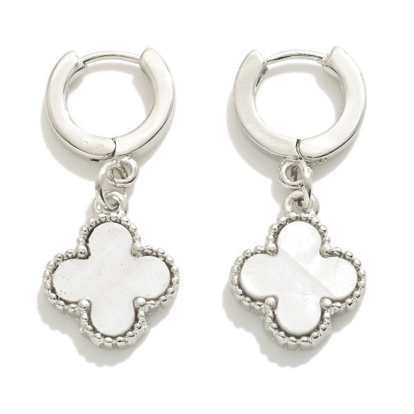 Wholesale metal Huggie Hoop Earrings Pearlescent Clover Charms L