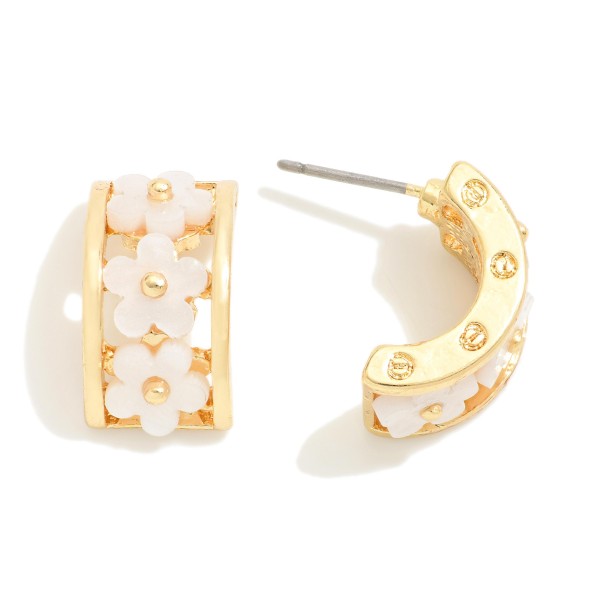 Wholesale metal Half Hoop Earrings Flower Details L