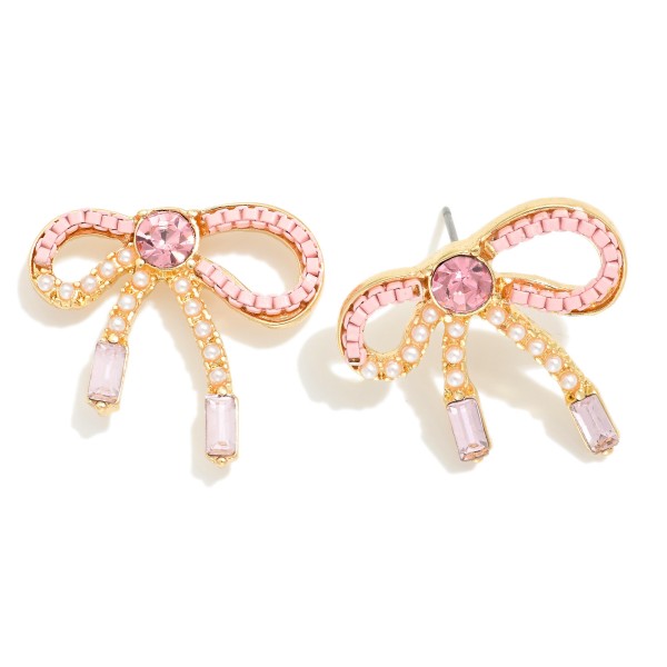 Wholesale mixed Media Bow Post Drop Earrings Pearl Stud Rhinestone Stud Painted