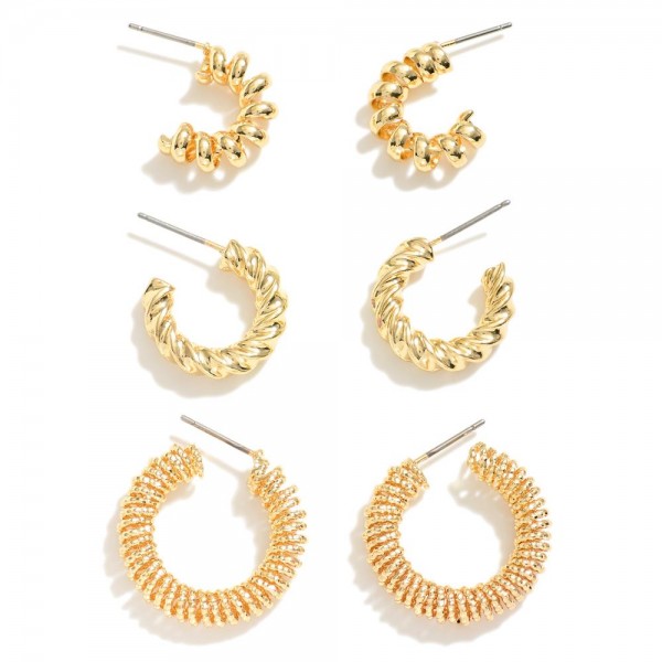 Wholesale set Three Twisted Metal Hoop Earrings D