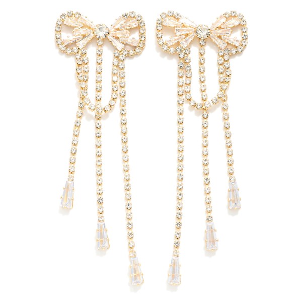 Rhinestone Studded Bow Post Drop Earrings 

- Approximately 2.5" L