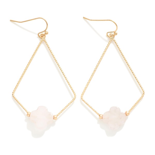 Wholesale gold Metal Diamond Drop Earrings Natural Stone Clover Charm L