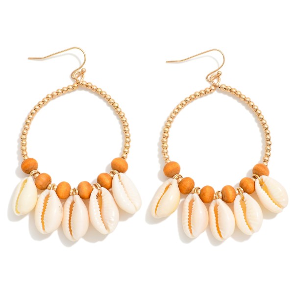 Wholesale circular Beaded Drop Earring Cowrie Shell Accent L