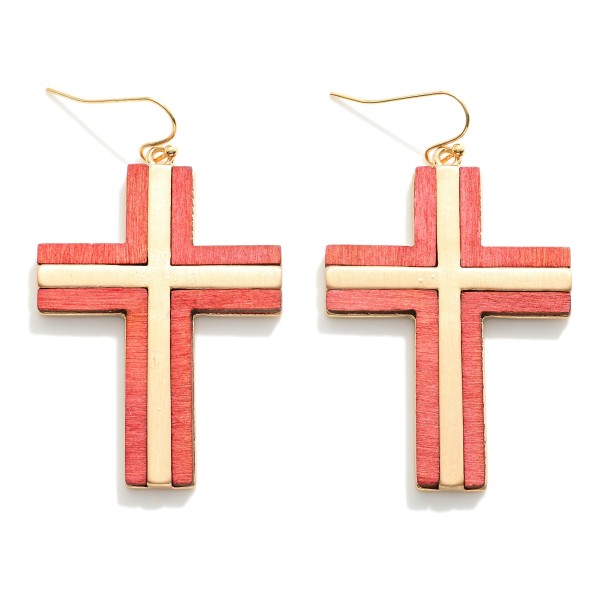 Wholesale wood Trim Metal Cross Drop Earrings L