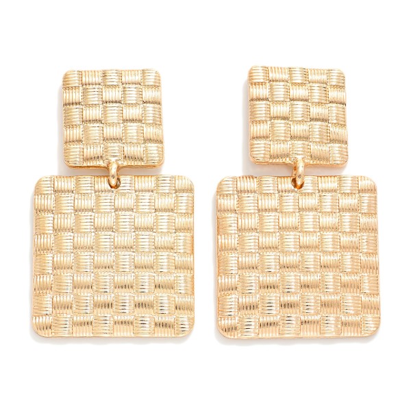 Wholesale metal Linked Woven Square Post Drop Earrings L
