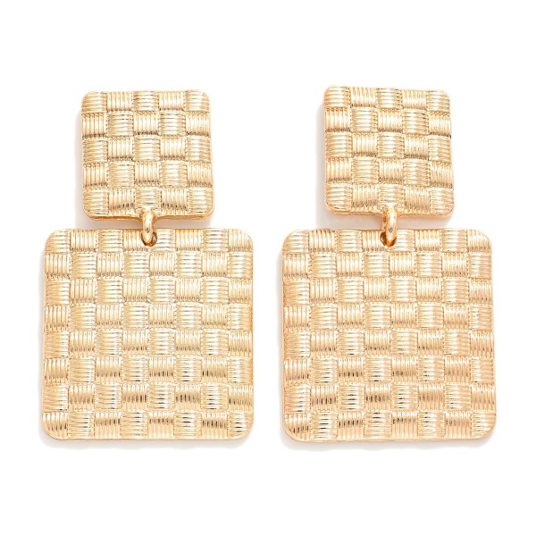 Metal Tone Linked Woven Square Post Drop Earrings 

- Approximately 2" L