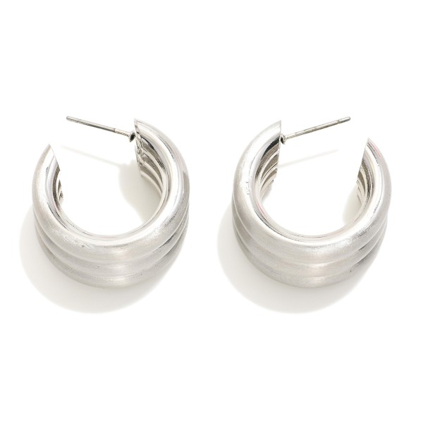 Wholesale layered Brushed Metal Tube Hoop Earrings D