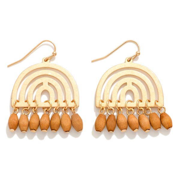 Wholesale gold Rainbow Arch Drop Earrings Wood Bead Tassels L