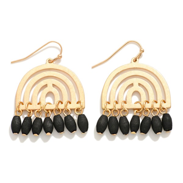 Wholesale gold Rainbow Arch Drop Earrings Wood Bead Tassels L