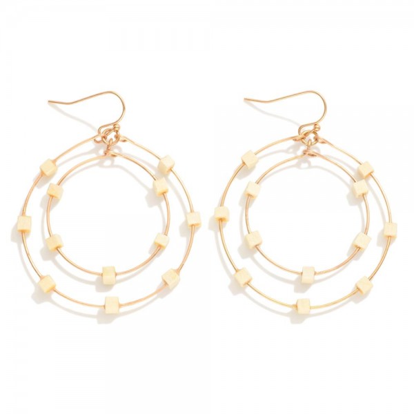 Wholesale layered Wire Hoop Drop Earrings Wood Block Stations L