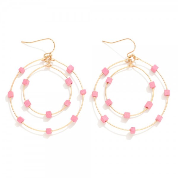 Wholesale layered Wire Hoop Drop Earrings Wood Block Stations L