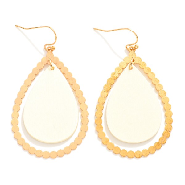 Wholesale wooden Teardrop Scalloped Metal Border Drop Earrings L