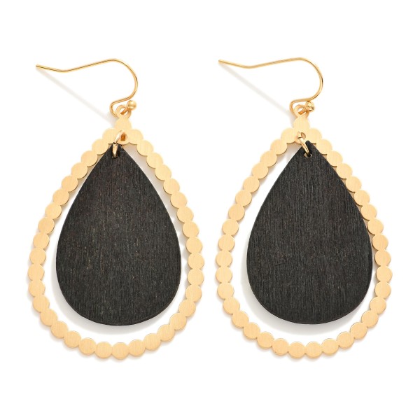 Wholesale wooden Teardrop Scalloped Metal Border Drop Earrings L