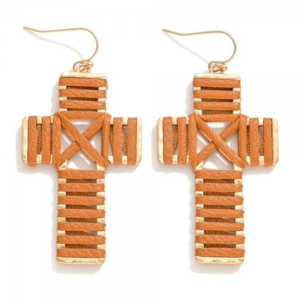 Wholesale leather Wrapped Cross Drop Earrings L